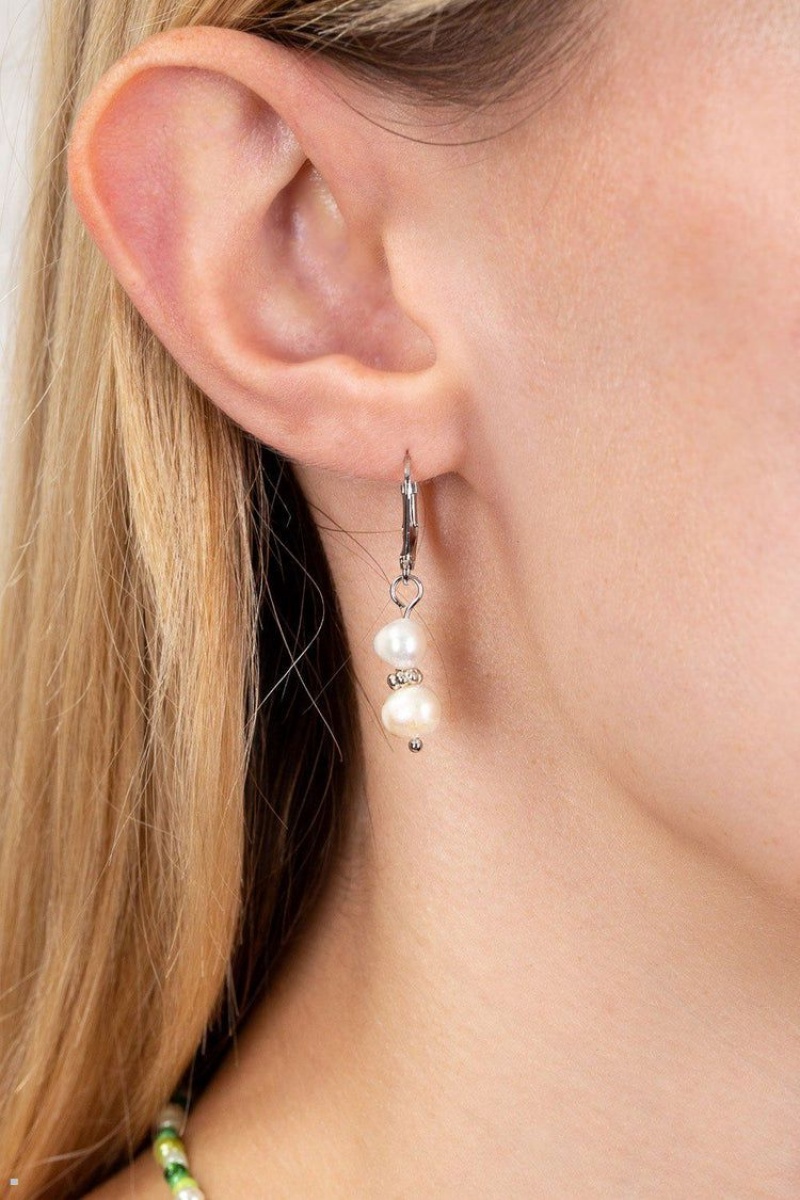 Boucles d'Oreilles Brandy Melville Pearl Drop Argent | FVQ-32306965